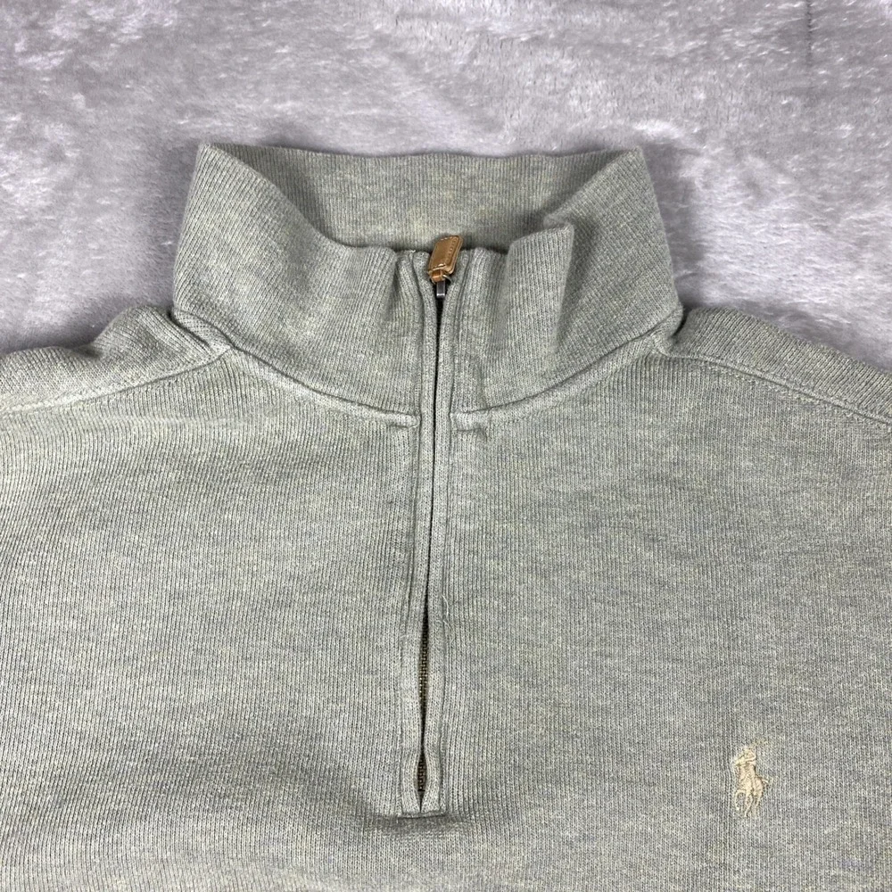 Polo Ralph  Lauren Men's XL Rib Knit Quarter Zip Sage Green Sweater Pony